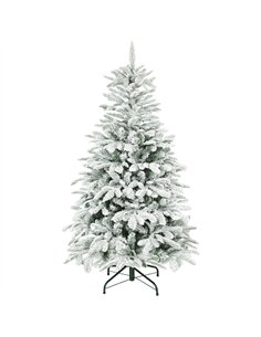 HOMCOM 5 ft Artificial Flocked Christmas Tree with 717 Branches, Hinged Xmas Tree with Foldable Metal Stand, Easy Assembly for H