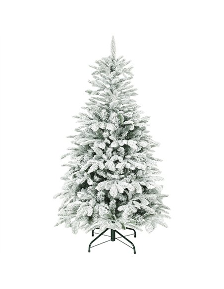 HOMCOM 5 ft Artificial Flocked Christmas Tree with 717 Branches, Hinged Xmas Tree with Foldable Metal Stand, Easy Assembly for H - pic 201761 | FastDaddyshop