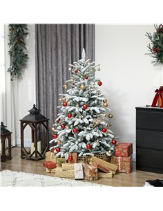 HOMCOM 5 ft Artificial Flocked Christmas Tree with 717 Branches, Hinged Xmas Tree with Foldable Metal Stand, Easy Assembly for H 2