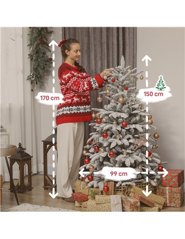 HOMCOM 5 ft Artificial Flocked Christmas Tree with 717 Branches, Hinged Xmas Tree with Foldable Metal Stand, Easy Assembly for H