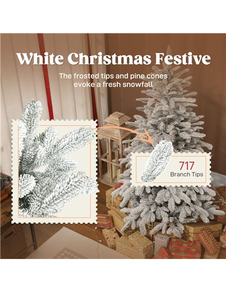 HOMCOM 5 ft Artificial Flocked Christmas Tree with 717 Branches, Hinged Xmas Tree with Foldable Metal Stand, Easy Assembly for H - pic 201765 | FastDaddyshop