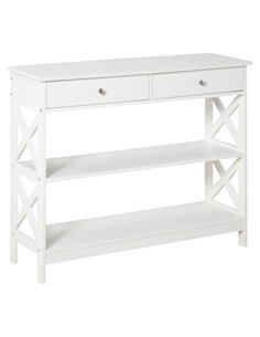 HOMCOM Console Table Side Desk with Shelves, Drawers, White