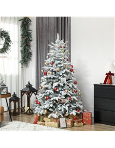 HOMCOM 6 ft Artificial Flocked Christmas Tree with 1182 Branches, Hinged Xmas Tree with Foldable Metal Stand, Easy Assembly for  2