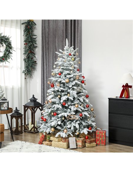 HOMCOM 6 ft Artificial Flocked Christmas Tree with 1182 Branches, Hinged Xmas Tree with Foldable Metal Stand, Easy Assembly for  - pic 201771 | FastDaddyshop
