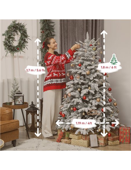 HOMCOM 6 ft Artificial Flocked Christmas Tree with 1182 Branches, Hinged Xmas Tree with Foldable Metal Stand, Easy Assembly for  - pic 201772 | FastDaddyshop
