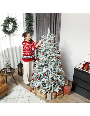 HOMCOM 6 ft Artificial Flocked Christmas Tree with 1182 Branches, Hinged Xmas Tree with Foldable Metal Stand, Easy Assembly for 