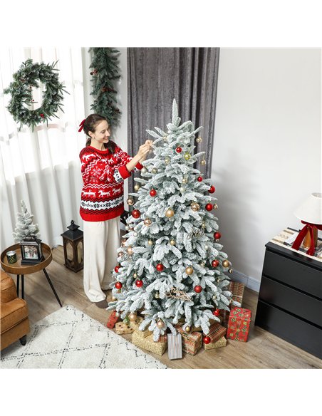 HOMCOM 6 ft Artificial Flocked Christmas Tree with 1182 Branches, Hinged Xmas Tree with Foldable Metal Stand, Easy Assembly for  - pic 201777 | FastDaddyshop