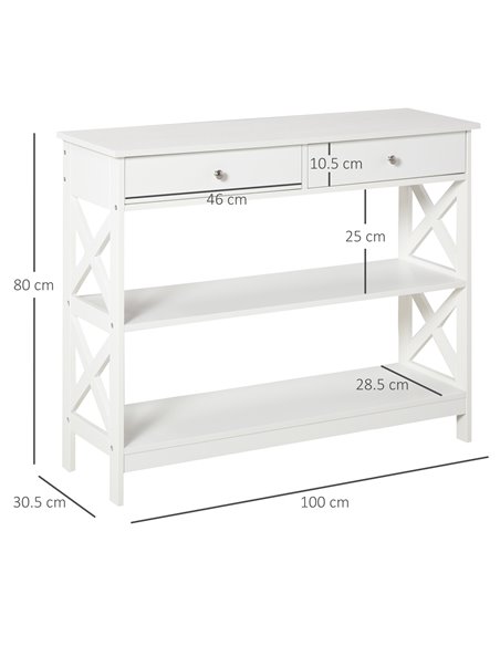HOMCOM Console Table Side Desk with Shelves, Drawers, White - pic 20179 | FastDaddyshop