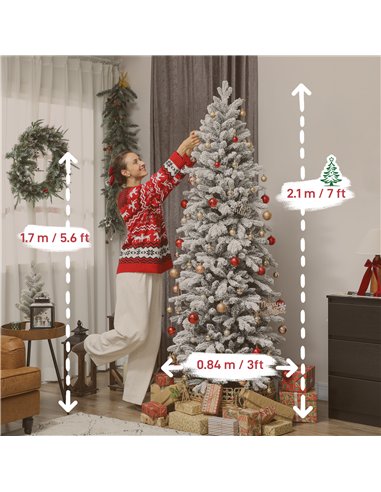 HOMCOM 7ft Flocked Artificial Christmas Tree
