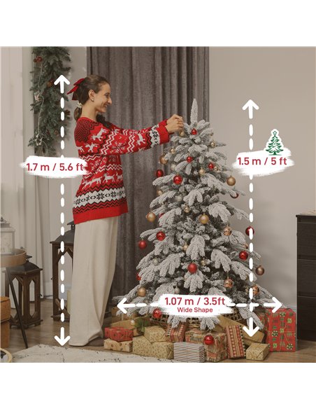 HOMCOM 5ft Super Flocked Christmas Tree - Green/White - pic 201808 | FastDaddyshop