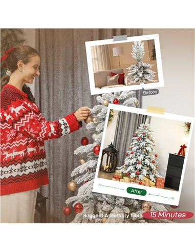 HOMCOM 5ft Super Flocked Christmas Tree - Green/White
