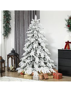 HOMCOM 6ft Super Flocked Christmas Tree - Green/White 2