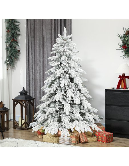 HOMCOM 6ft Super Flocked Christmas Tree - Green/White - pic 201816 | FastDaddyshop