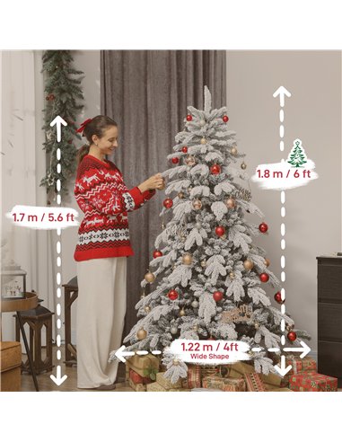 HOMCOM 6ft Super Flocked Christmas Tree - Green/White