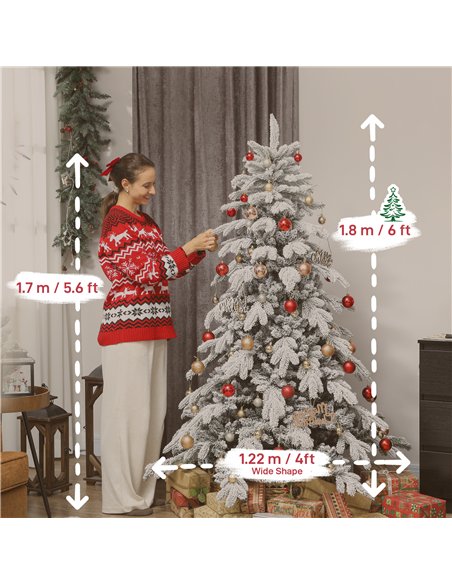 HOMCOM 6ft Super Flocked Christmas Tree - Green/White - pic 201817 | FastDaddyshop