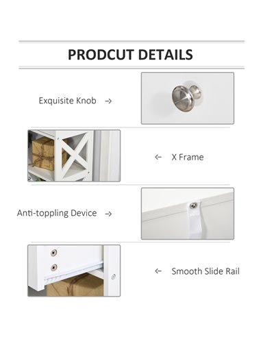 HOMCOM Console Table Side Desk w/ Shelves Drawers Open Top X Support Frame Living Room Hallway Home Office Furniture White