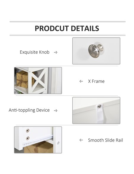 HOMCOM Console Table Side Desk w/ Shelves Drawers Open Top X Support Frame Living Room Hallway Home Office Furniture White - pic 20182 | FastDaddyshop