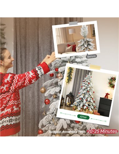 HOMCOM 6ft Super Flocked Christmas Tree - Green/White