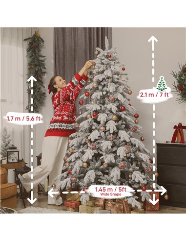 HOMCOM 7ft Super Flocked Christmas Tree - Green/White