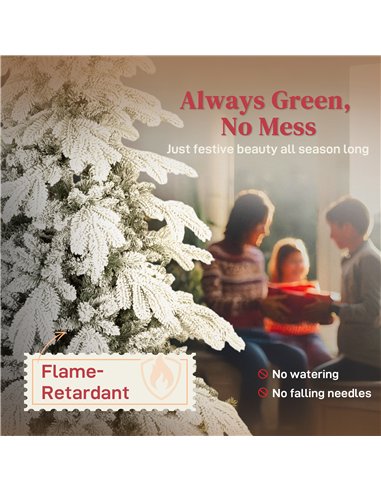 HOMCOM 7ft Super Flocked Christmas Tree - Green/White