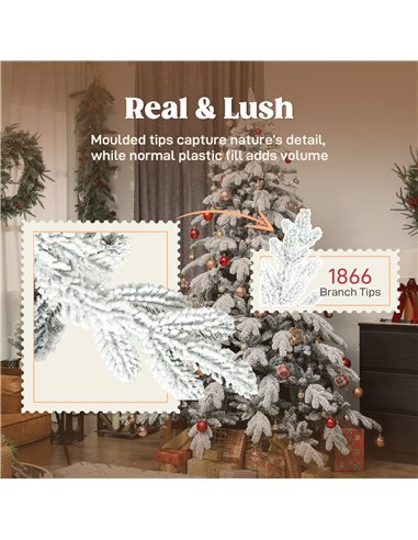 HOMCOM 7ft Super Flocked Christmas Tree - Green/White