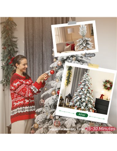 HOMCOM 7ft Super Flocked Christmas Tree - Green/White