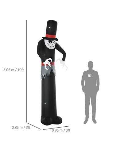 Outsunny Giant 10ft Halloween Inflatables Tall Ghost with Hat, Build-in LEDs Blow Up Scary Outdoor Decorations, for Party Yard G