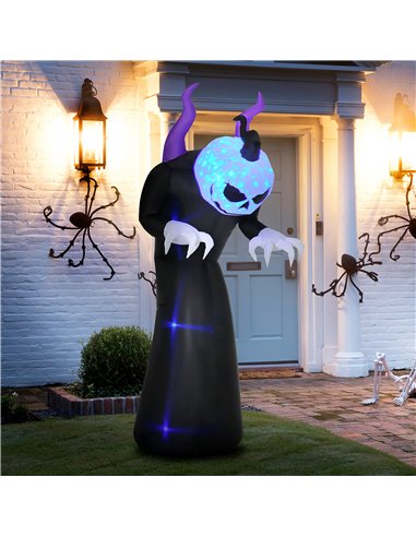 Outsunny 7ft Inflatable Halloween Ghost with Horns, Blow-Up Outdoor LED Display with Flame Effect for Garden, Lawn, Party, Holid