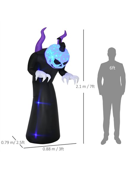Outsunny 7ft Inflatable Halloween Ghost with Horns, Blow-Up Outdoor LED Display with Flame Effect for Garden, Lawn, Party, Holid - pic 201853 | FastDaddyshop