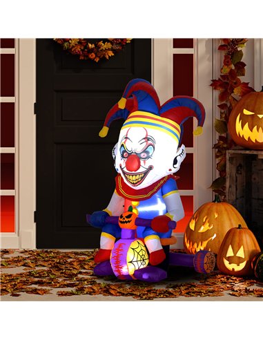 Outsunny 4ft Halloween Inflatable Clown on Bicycle, Blow Up Outdoor Halloween Decoration with 3 Built-in LED Lights for Garden, 