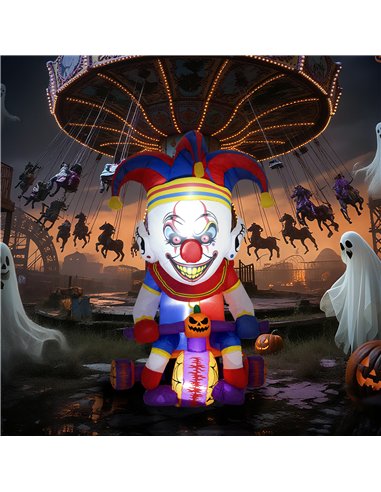 Outsunny 4ft Halloween Inflatable Clown on Bicycle, Blow Up Outdoor Halloween Decoration with 3 Built-in LED Lights for Garden, 