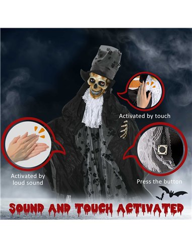Outsunny 189cm Life Size Outdoor Halloween Decorations Ghost Bridegroom, Animated Prop Animatronic Decor with Sound and Motion A