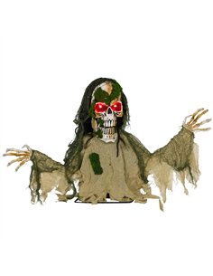 Outsunny Halloween Animated Skeleton with Glowing LED Eyes, Half-Body Scary Halloween Decorations, Battery Operated, Indoor Part