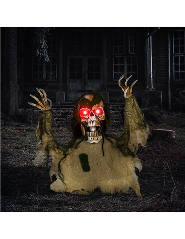 Outsunny Halloween Animated Skeleton with Glowing LED Eyes, Half-Body Scary Halloween Decorations, Battery Operated, Indoor Part