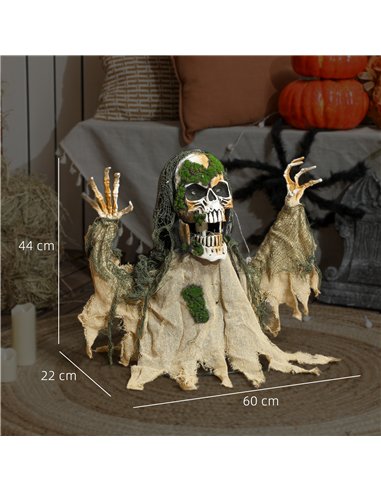 Outsunny Halloween Animated Skeleton with Glowing LED Eyes, Half-Body Scary Halloween Decorations, Battery Operated, Indoor Part