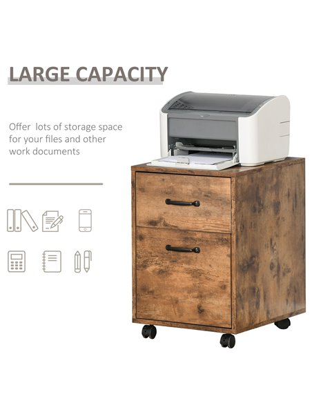 HOMCOM Rolling File Cabinet with 2 Drawers, Hanging File Folder, Brown - pic 20190 | FastDaddyshop