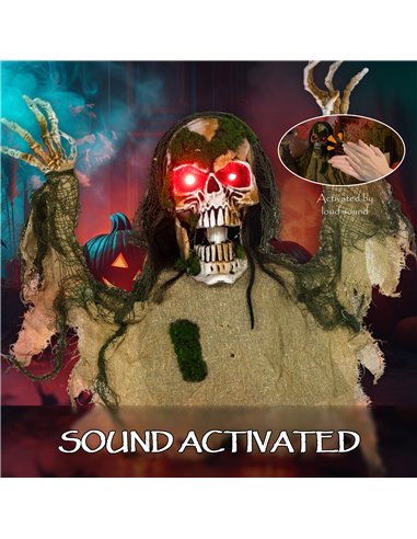 Outsunny Halloween Animated Skeleton with Glowing LED Eyes, Half-Body Scary Halloween Decorations, Battery Operated, Indoor Part