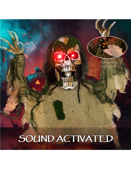Outsunny Halloween Animated Skeleton with Glowing LED Eyes, Half-Body Scary Halloween Decorations, Battery Operated, Indoor Part - pic 201900 | FastDaddyshop