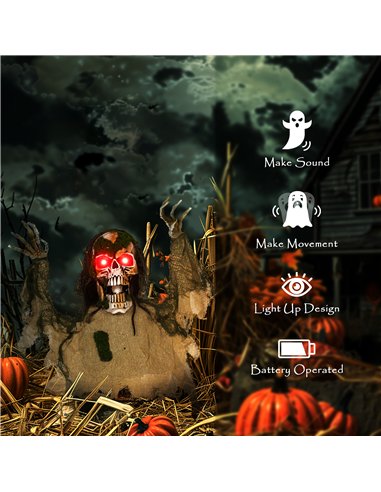 Outsunny Halloween Animated Skeleton with Glowing LED Eyes, Half-Body Scary Halloween Decorations, Battery Operated, Indoor Part
