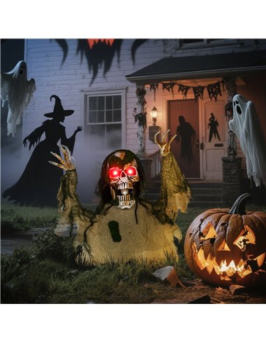 Outsunny Halloween Animated Skeleton with Glowing LED Eyes, Half-Body Scary Halloween Decorations, Battery Operated, Indoor Part