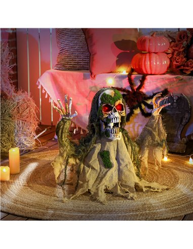 Outsunny Halloween Animated Skeleton with Glowing LED Eyes, Half-Body Scary Halloween Decorations, Battery Operated, Indoor Part