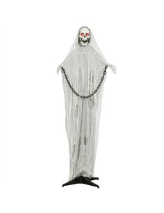 Outsunny 183 cm Life Size Halloween Animated Skeleton Grim Reaper with Glowing LED Eyes, Scary Halloween Decorations, Battery Op
