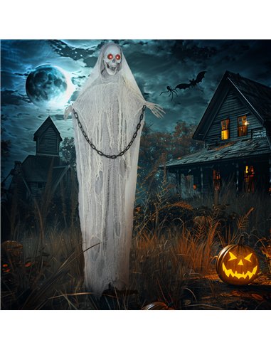 Outsunny 183 cm Life Size Halloween Animated Skeleton Grim Reaper with Glowing LED Eyes, Scary Halloween Decorations, Battery Op
