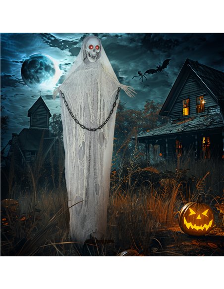 Outsunny 183 cm Life Size Halloween Animated Skeleton Grim Reaper with Glowing LED Eyes, Scary Halloween Decorations, Battery Op - pic 201906 | FastDaddyshop