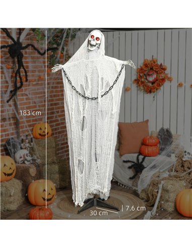 Outsunny 183 cm Life Size Halloween Animated Skeleton Grim Reaper with Glowing LED Eyes, Scary Halloween Decorations, Battery Op