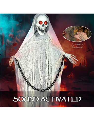 Outsunny 183 cm Life Size Halloween Animated Skeleton Grim Reaper with Glowing LED Eyes, Scary Halloween Decorations, Battery Op