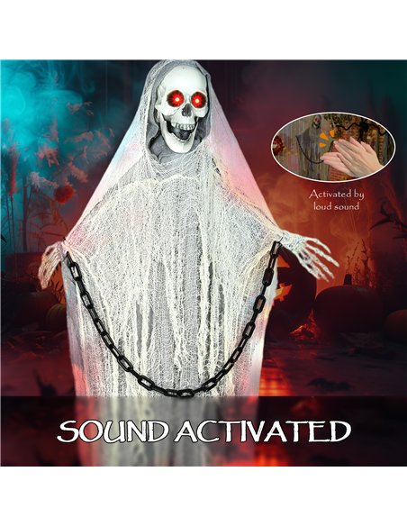 Outsunny 183 cm Life Size Halloween Animated Skeleton Grim Reaper with Glowing LED Eyes, Scary Halloween Decorations, Battery Op - pic 201909 | FastDaddyshop