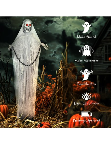 Outsunny 183 cm Life Size Halloween Animated Skeleton Grim Reaper with Glowing LED Eyes, Scary Halloween Decorations, Battery Op - pic 201910 | FastDaddyshop