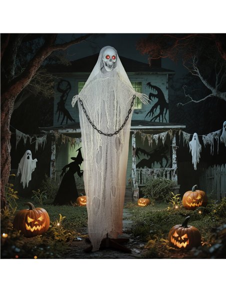 Outsunny 183 cm Life Size Halloween Animated Skeleton Grim Reaper with Glowing LED Eyes, Scary Halloween Decorations, Battery Op - pic 201912 | FastDaddyshop
