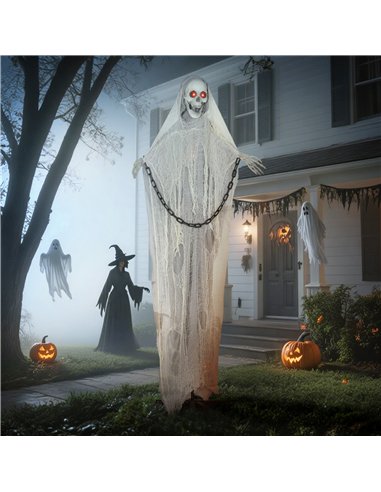 Outsunny 183 cm Life Size Halloween Animated Skeleton Grim Reaper with Glowing LED Eyes, Scary Halloween Decorations, Battery Op